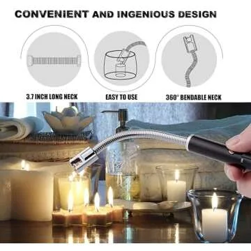 TOMOLO Electric Lighter Candle Lighter Rechargeable Grill Lighter Arc Lighter with Flexible Neck, Ba...
