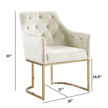 Morden Fort Velvet Accent Chairs Barrel Modern Armchair with Cushions Openwork U-Shaped Base Gold Metal Legs Upholstered Tufted Glam Club Chair for Living Room Bedroom Home Office - Beige