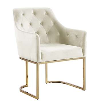 Morden Fort Velvet Accent Chairs Barrel Modern Armchair with Cushions Openwork U-Shaped Base Gold Metal Legs Upholstered Tufted Glam Club Chair for Living Room Bedroom Home Office - Beige
