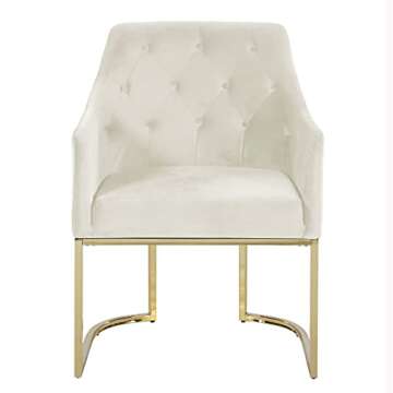 Morden Fort Velvet Accent Chairs Barrel Modern Armchair with Cushions Openwork U-Shaped Base Gold Metal Legs Upholstered Tufted Glam Club Chair for Living Room Bedroom Home Office - Beige