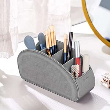Remote Control Holder with 5 Compartments, KENOBEE Anti-slip Desktop Caddy Storage Organizer for Remote Controllers, Office Supplies, Makeup Brush, Media Accessories, Denim Gray