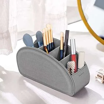 Remote Control Holder with 5 Compartments, KENOBEE Anti-slip Desktop Caddy Storage Organizer for Remote Controllers, Office Supplies, Makeup Brush, Media Accessories, Denim Gray