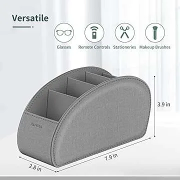 Remote Control Holder with 5 Compartments, KENOBEE Anti-slip Desktop Caddy Storage Organizer for Remote Controllers, Office Supplies, Makeup Brush, Media Accessories, Denim Gray