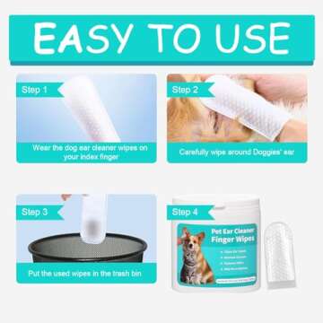 Zxojd Ear Cleaner Finger Wipes 50 Counts, Grooming Kit Care for Dogs and Cats Remove Wax, Non-Irritating Soft & Easy Otic Cleaning Pads Dirt & Stop Smelly, Itchy (Ear Wipes)
