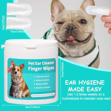 Zxojd Ear Cleaner Finger Wipes 50 Counts, Grooming Kit Care for Dogs and Cats Remove Wax, Non-Irritating Soft & Easy Otic Cleaning Pads Dirt & Stop Smelly, Itchy (Ear Wipes)