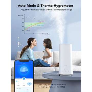 Govee 4L Smart Humidifiers for Bedroom with Hygrometer Thermometer, Top Fill Cool Mist Humidifier, W...