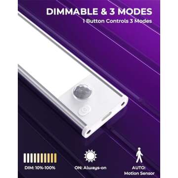 Under Cabinet Lights Motion Sensor Light Indoor 1500mAh Rechargeable LED Closet Lights Battery Operated Under Counter Lights for Kitchen Lights Under Cabinet Lighting Wireless (White, 2Pack)