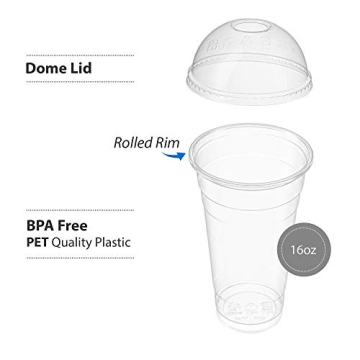 16 oz Clear Plastic Cups with Dome Lids - 50 Pack