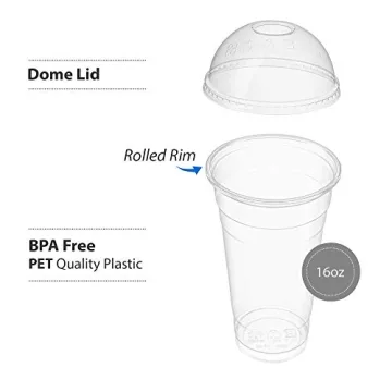 16 oz Clear Plastic Cups with Dome Lids - 50 Pack
