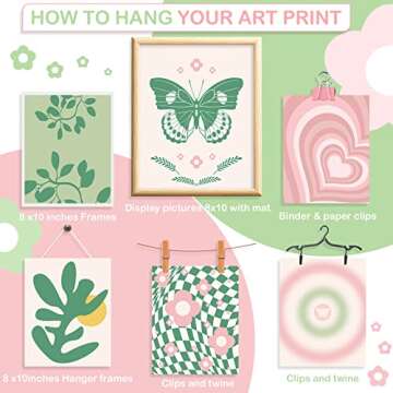 Fainne 9 Pieces Aesthetic Danish Pastel Room Decor Wall Decor Abstract Home Wall Art Decorations for Living Room Bedroom Decorations, 8 x 10 Inches Unframed (Green and Pink Style)