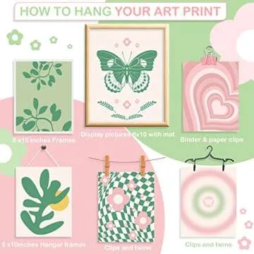 Fainne 9 Pieces Aesthetic Danish Pastel Room Decor Wall Decor Abstract Home Wall Art Decorations for Living Room Bedroom Decorations, 8 x 10 Inches Unframed (Green and Pink Style)