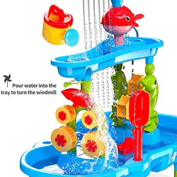 VATOS 3-Tier Sand Water Table for Toddlers Kids - 40 Pcs Outdoor Sand and Water Play Table Toys for Kids | Activity Sensory Table Summer Beach Outside Toys for Toddlers Age 3-5 Boys Girls