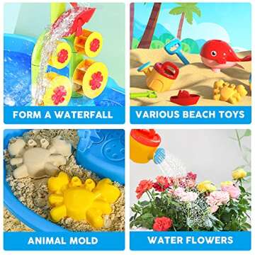 VATOS 3-Tier Sand Water Table for Toddlers Kids - 40 Pcs Outdoor Sand and Water Play Table Toys for Kids | Activity Sensory Table Summer Beach Outside Toys for Toddlers Age 3-5 Boys Girls