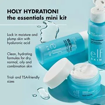e.l.f. Skin Holy Hydration! The Essentials Mini Kit, Cleanser, Toner & Moisturizer for Hydrated & Balanced Skin, TSA-Friendly Sizes