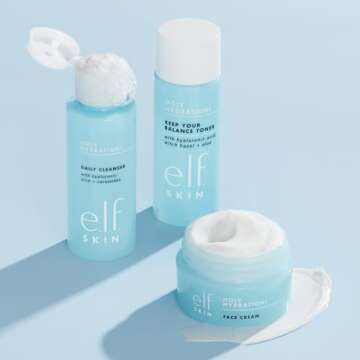 e.l.f. Skin Holy Hydration! The Essentials Mini Kit, Cleanser, Toner & Moisturizer for Hydrated & Balanced Skin, TSA-Friendly Sizes