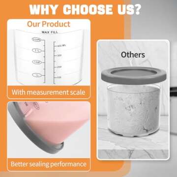 Containers Replacement for Ice Cream Maker - 4 Pack 16oz Pints and Lids, Upgraded Design with Measurement Scale, Dishwasher Safe, Pints Containers with Lids