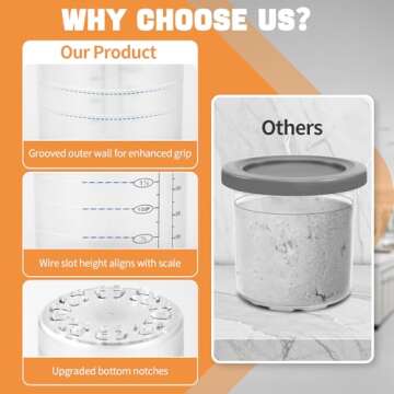 Containers Replacement for Ice Cream Maker - 4 Pack 16oz Pints and Lids, Upgraded Design with Measurement Scale, Dishwasher Safe, Pints Containers with Lids