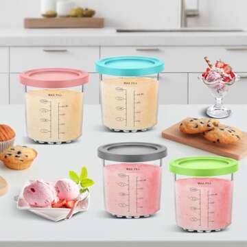 Containers Replacement for Ice Cream Maker - 4 Pack 16oz Pints and Lids, Upgraded Design with Measurement Scale, Dishwasher Safe, Pints Containers with Lids