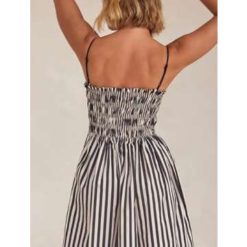 KMBANGI Women Striped Sleeveless Maxi Dress Swing Cutout Midi Dress Backless Smocked Spaghetti Strap Boho Flowy Long Sundress(Cami Stripes,S)