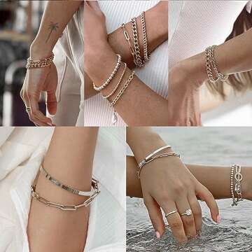 AOZEL Silver Bracelets for Women Non Tarnish Jewelry Sterling Silver Plated Bangle Cuff Bracelet Stack Bracelet Set for Women Trendy