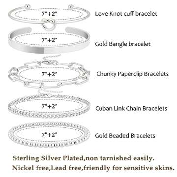 AOZEL Silver Bracelets for Women Non Tarnish Jewelry Sterling Silver Plated Bangle Cuff Bracelet Stack Bracelet Set for Women Trendy