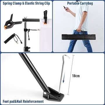 New Upgrade Four-Legged Backdrop Stand 6.5x10ft,IFKDNR Photo Backdrop Stand for Parties,Back Drop Adjustable Stand Kit with 4 Crossbars Backdrop Clamps and Carrying Bag for Parties Wedding Decoration