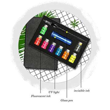 ESSSHOP Glass Dipped Pen Calligraphy Set - 7 Colorful Inks with Fluorescent & Invisible Ink Dip Pen Kit for Writing Signing Drawing Calligraphy Decoration Christmas Day Gifts for Kids