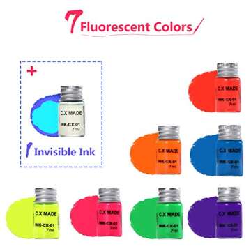 ESSSHOP Glass Dipped Pen Calligraphy Set - 7 Colorful Inks with Fluorescent & Invisible Ink Dip Pen Kit for Writing Signing Drawing Calligraphy Decoration Christmas Day Gifts for Kids