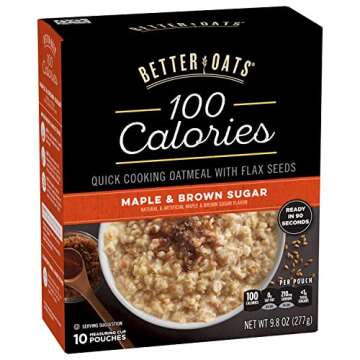 Better Oats 100 Calorie Maple and Brown Sugar Oatmeal Packets, 100 Calorie Oatmeal Pouches, 90 Secon...