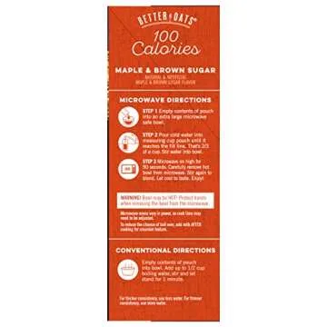 Better Oats 100 Calorie Maple and Brown Sugar Oatmeal Packets, 100 Calorie Oatmeal Pouches, 90 Second Instant Oatmeal with Flax Seeds and Rolled Oats, Pack of 10, 9.8 OZ Pack