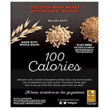 Better Oats 100 Calorie Maple and Brown Sugar Oatmeal Packets, 100 Calorie Oatmeal Pouches, 90 Second Instant Oatmeal with Flax Seeds and Rolled Oats, Pack of 10, 9.8 OZ Pack