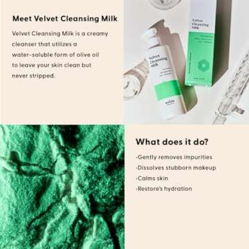 Stratia Velvet Cleansing Milk | Gentle Cream Face Cleanser | Moisturizing, Non-Foaming | Chamomile, Olive Oil & Aloe Vera | 4 Fl Oz