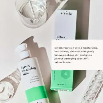 Stratia Velvet Cleansing Milk | Gentle Cream Face Cleanser | Moisturizing, Non-Foaming | Chamomile, Olive Oil & Aloe Vera | 4 Fl Oz