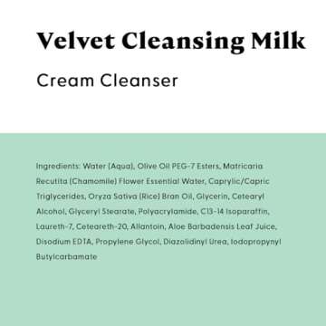 Stratia Velvet Cleansing Milk | Gentle Cream Face Cleanser | Moisturizing, Non-Foaming | Chamomile, Olive Oil & Aloe Vera | 4 Fl Oz