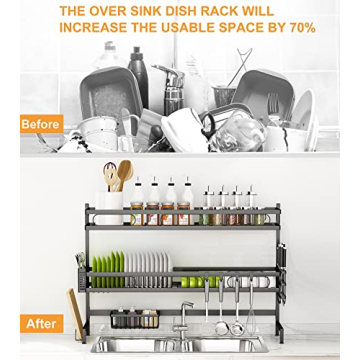 3 Tier Over The Sink Dish Drying Rack with Utensil Holder