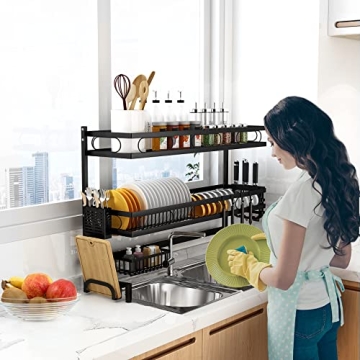 3 Tier Over The Sink Dish Drying Rack with Utensil Holder