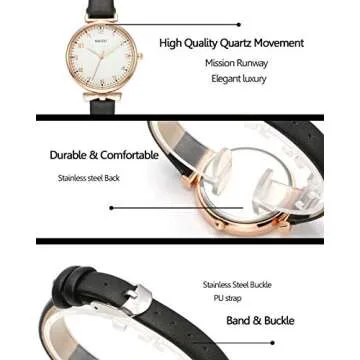 Top Plaza Womens Ladies Classic Simple Leather Analog Quartz Wrist Watch Rose Gold Case Arabic Numerals Casual Dress Watches(Brown)