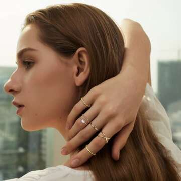 ONESING 18-25 Pcs Knuckle Rings for Women Stackable Rings Sets Vintage Joint Finger Rings Gold Rings Set for Women Men Hollow Carved Flowers Crystal Rings