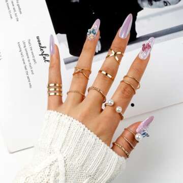 ONESING 18-25 Pcs Knuckle Rings for Women Stackable Rings Sets Vintage Joint Finger Rings Gold Rings Set for Women Men Hollow Carved Flowers Crystal Rings