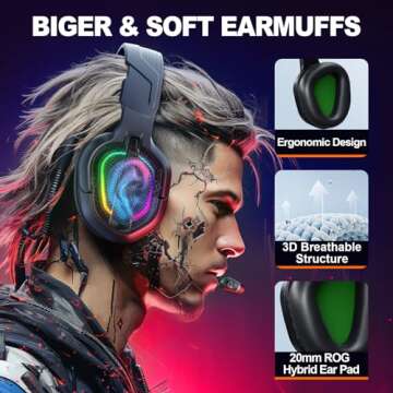 Krysenix Gaming Headset for PS4, PS5, PC, Mac, Xbox Series X, Noise Canceling Headphones with Microp...