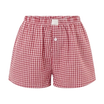 Pivanzore Y2k Plaid Shorts for Women Casual Elastic Waist