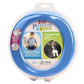 Kalencom Potette Plus 2-in-1 Travel Potty and Trainer Seat - Dual-Purpose Potty Training Toilet Seat - Portable Potty for Toddler Travel - With Durable, Lock-In Legs and Splash Guard - Blue