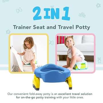 Kalencom Potette Plus 2-in-1 Travel Potty and Trainer Seat - Dual-Purpose Potty Training Toilet Seat - Portable Potty for Toddler Travel - With Durable, Lock-In Legs and Splash Guard - Blue
