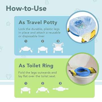 Kalencom Potette Plus 2-in-1 Travel Potty and Trainer Seat - Dual-Purpose Potty Training Toilet Seat - Portable Potty for Toddler Travel - With Durable, Lock-In Legs and Splash Guard - Blue
