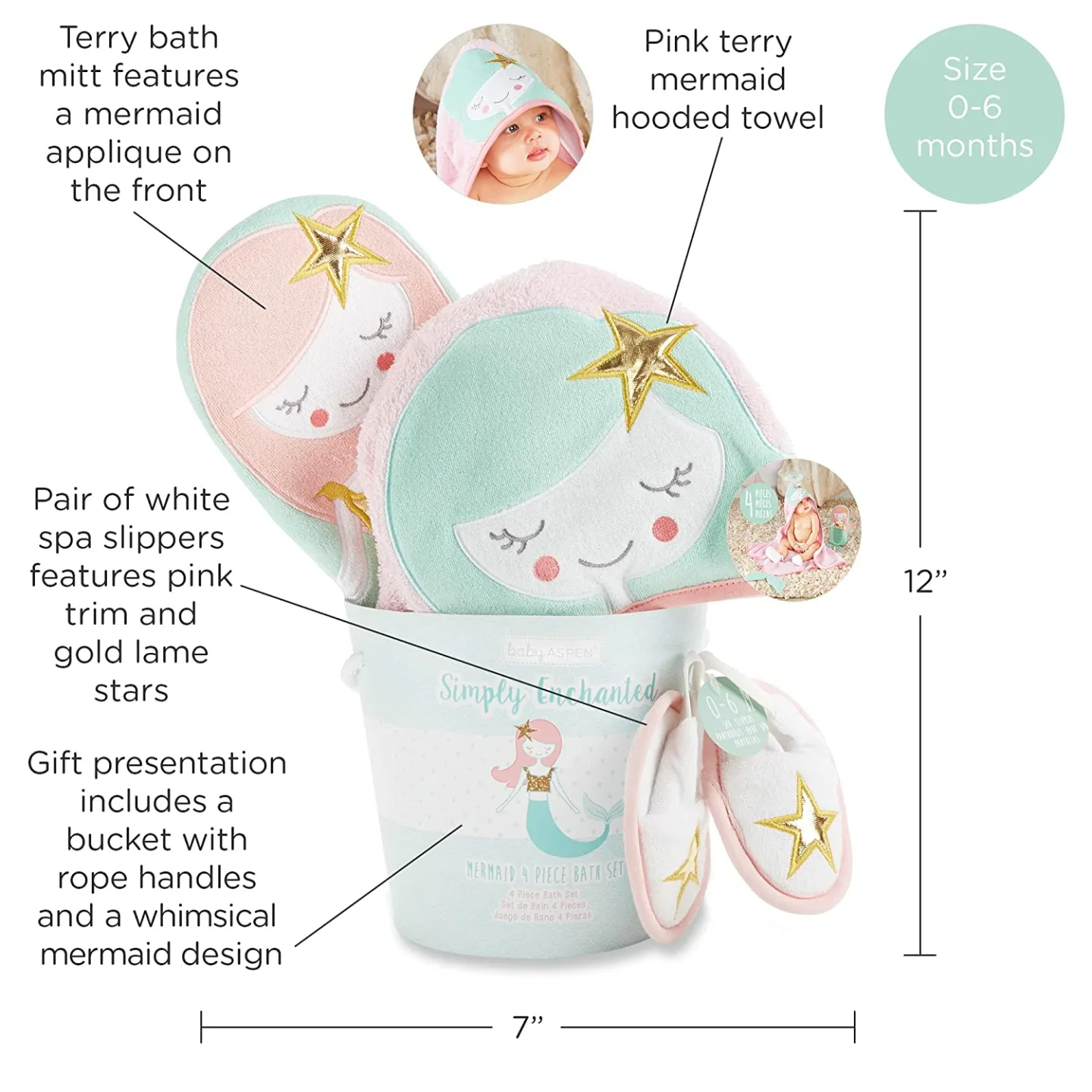 Mermaid Bathtime Gift Set for Babies 0-6 Months