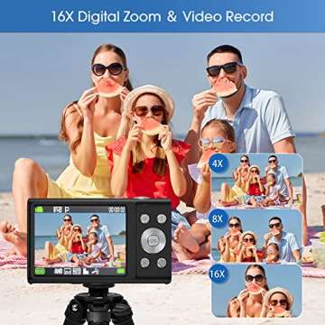 2.7K Digital Camera 48MP Vlogging Camera with Two Batteries, Compact Mini Camera, 16X Digital Zoom with Auto Focus for Teens, Kids, Students, Adults (with 32GB TF Card)