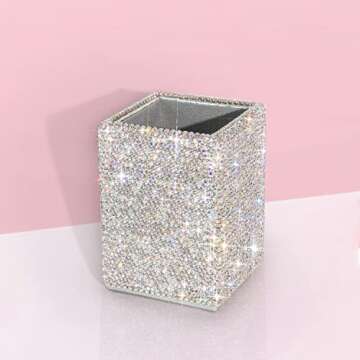 TISHAA Bling Cup Holder Organizer – Pen Pencil Office Desk Table Decorative Supplies Rhinestone Crystal Glitter Home Bedroom Vanity Makeup Brush Storage Tumbler Bins Container Accessories