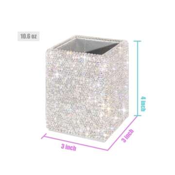 TISHAA Bling Cup Holder Organizer – Pen Pencil Office Desk Table Decorative Supplies Rhinestone Crystal Glitter Home Bedroom Vanity Makeup Brush Storage Tumbler Bins Container Accessories