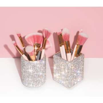 TISHAA Bling Cup Holder Organizer – Pen Pencil Office Desk Table Decorative Supplies Rhinestone Crystal Glitter Home Bedroom Vanity Makeup Brush Storage Tumbler Bins Container Accessories