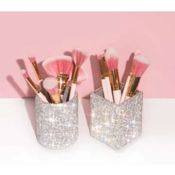 TISHAA Bling Cup Holder Organizer – Pen Pencil Office Desk Table Decorative Supplies Rhinestone Crystal Glitter Home Bedroom Vanity Makeup Brush Storage Tumbler Bins Container Accessories